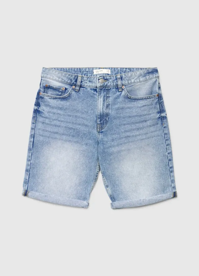 Calliope Bermuda Denim Homme à Revers Délavé