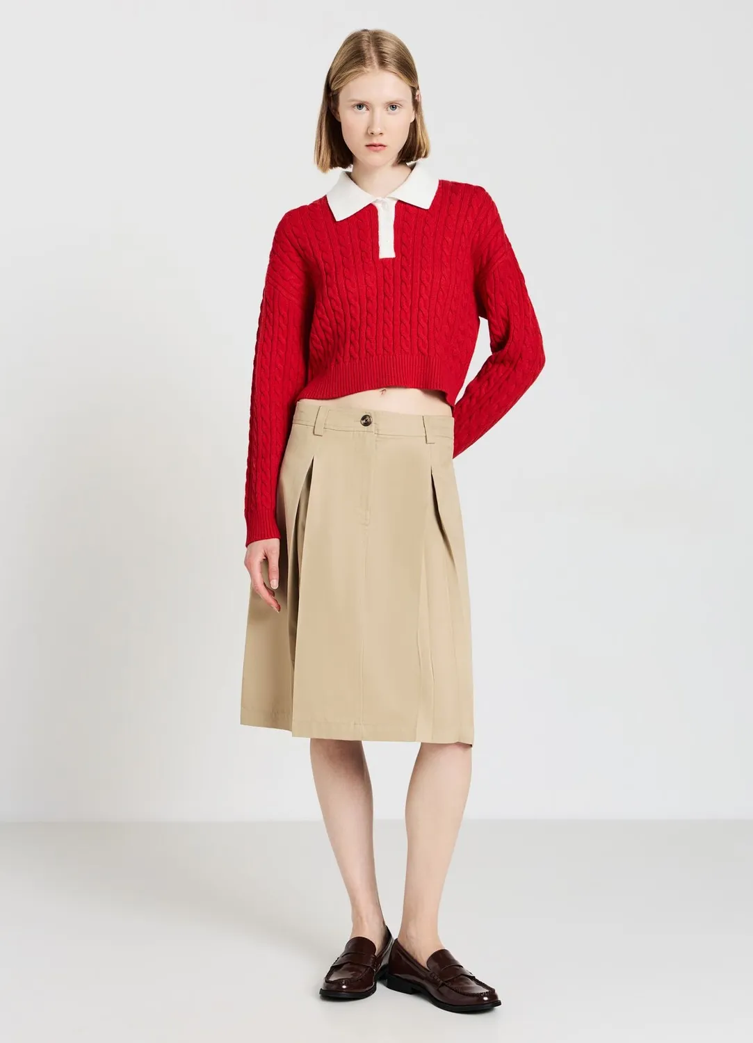 Calliope pull polo femme torsades bicolore court