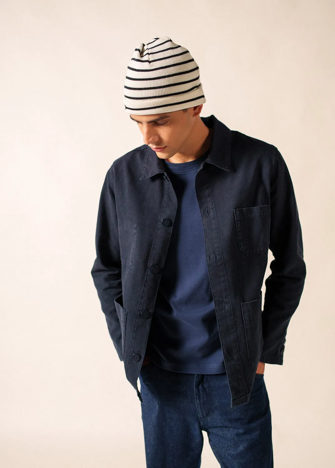Saint James Cartier bonnet écume navy laine