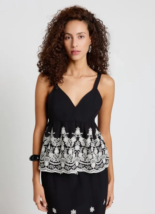 Calliope top péplum femme broderie florale col V