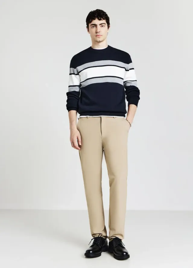 Calliope pull col rond à rayures homme manches longues