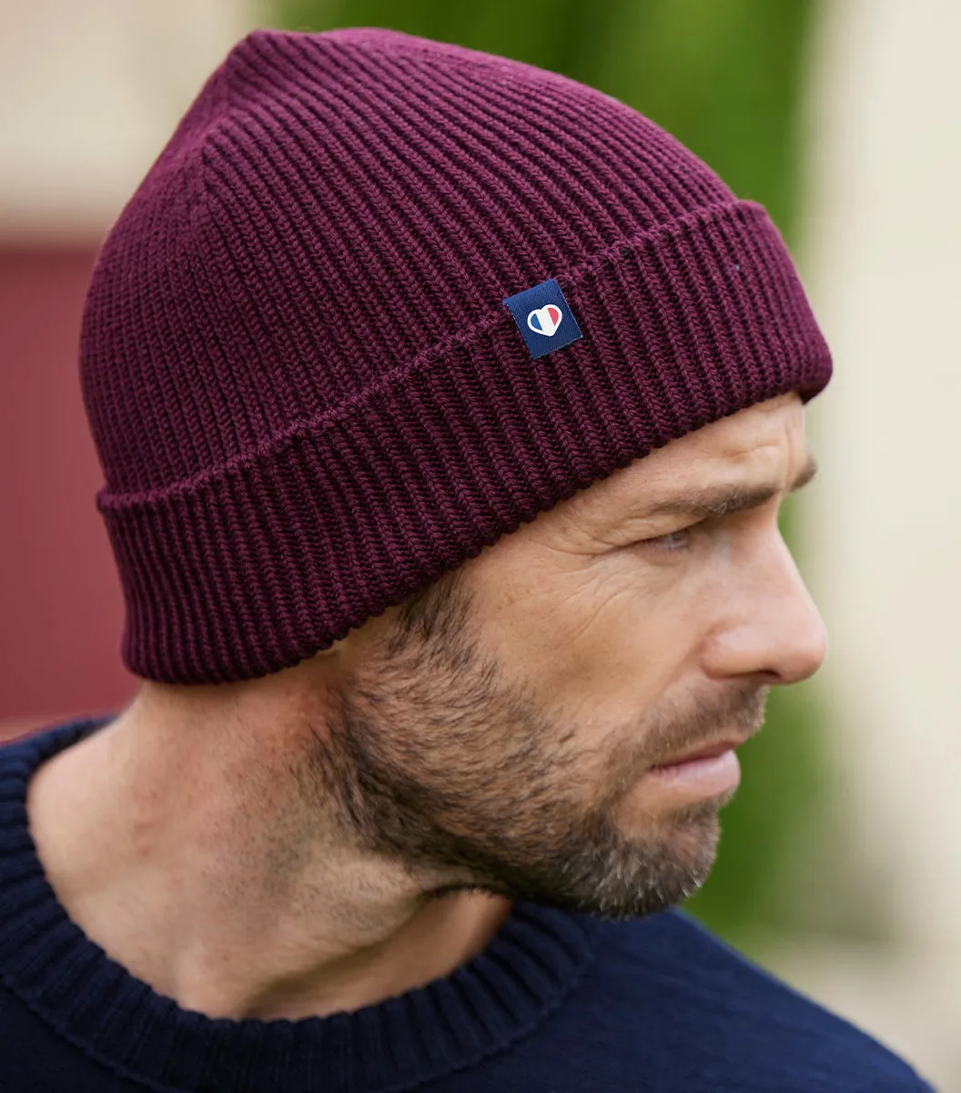 Cocorico Bordeaux bonnet homme laine mérinos