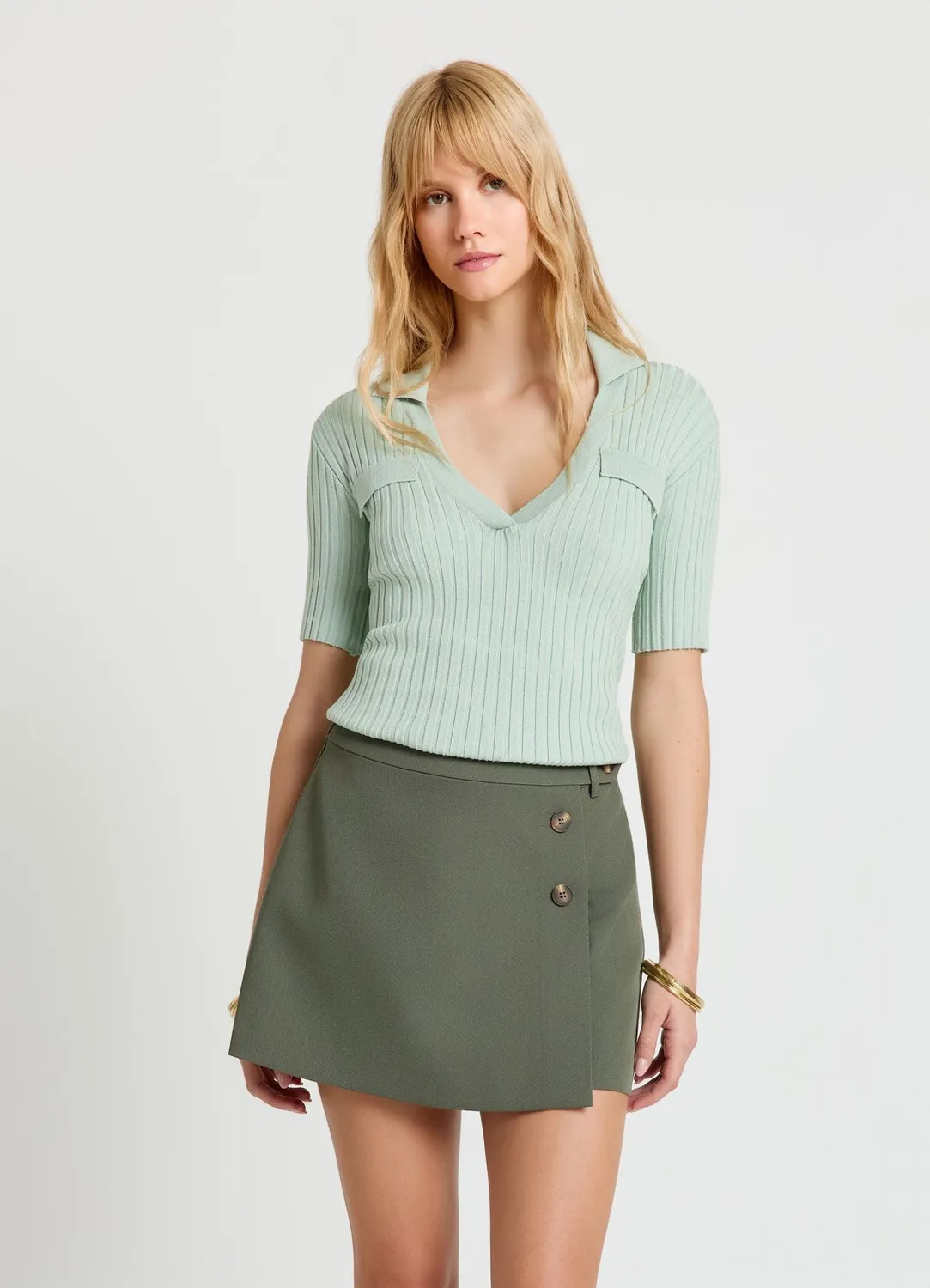 Calliope t-shirt femme côtelé col polo manches courtes