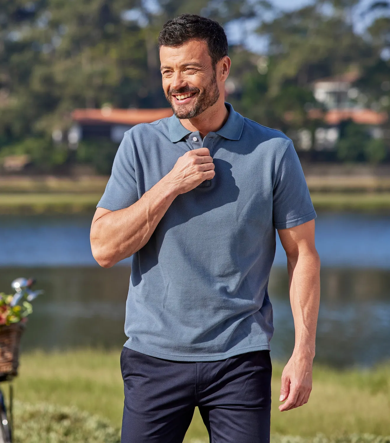 Cocorico Intemporel polo homme azur coton piqué
