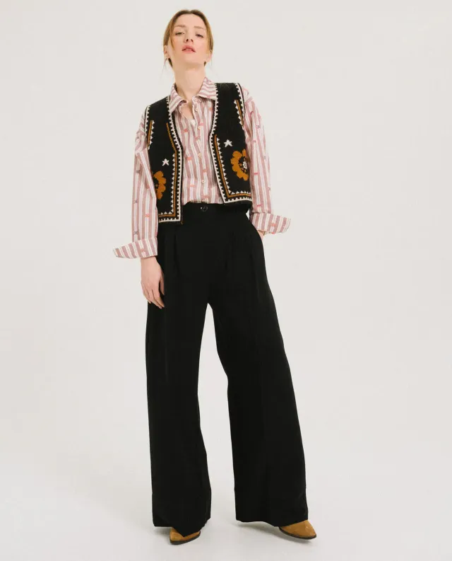 TINSELS UPTON NOIR pantalon large crêpe fluide