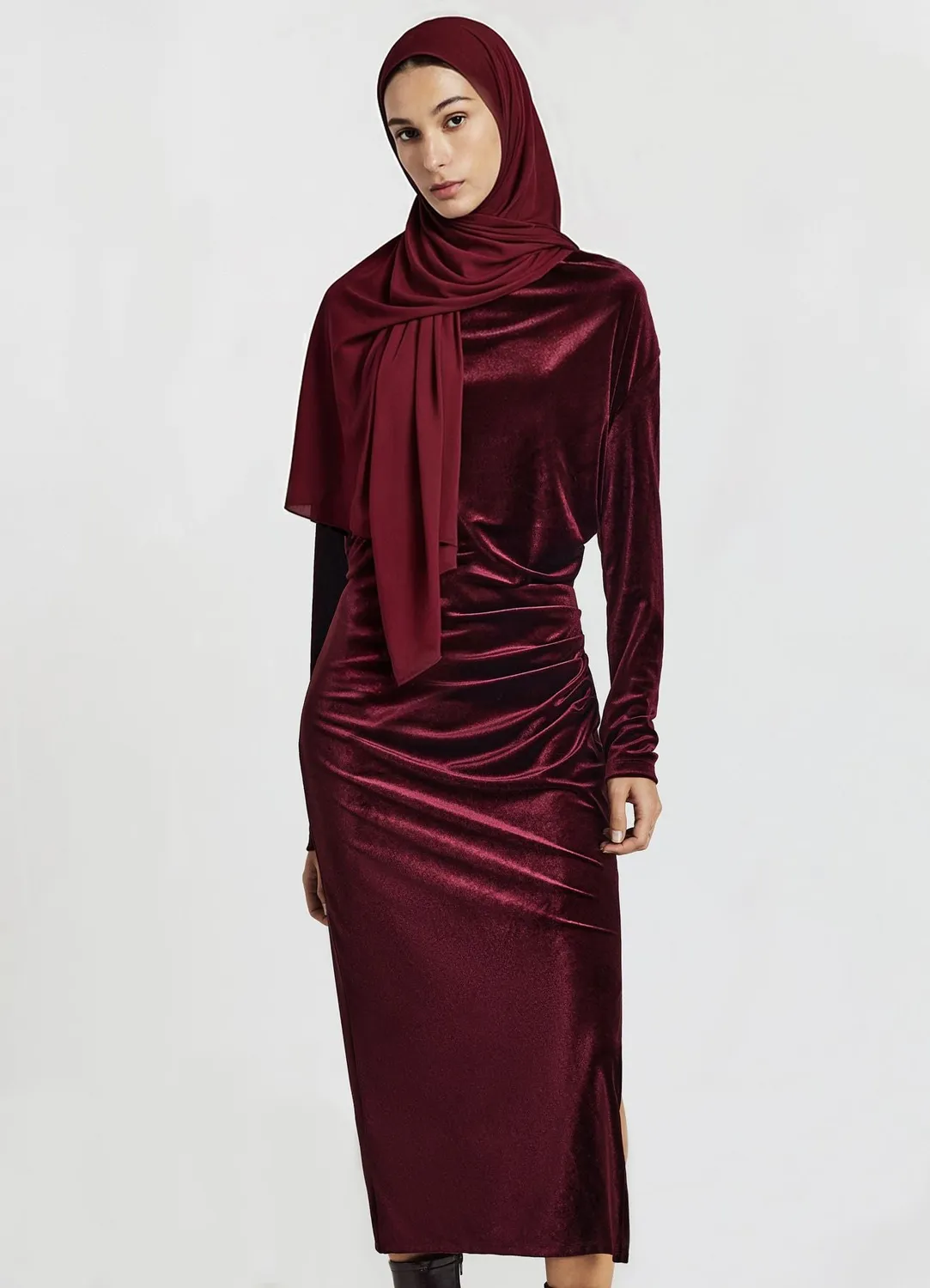 Calliope Atelier robe longue chenille fente manches longues