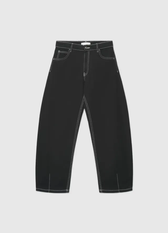 Calliope Pantalon barrel fille uni large 5 poches