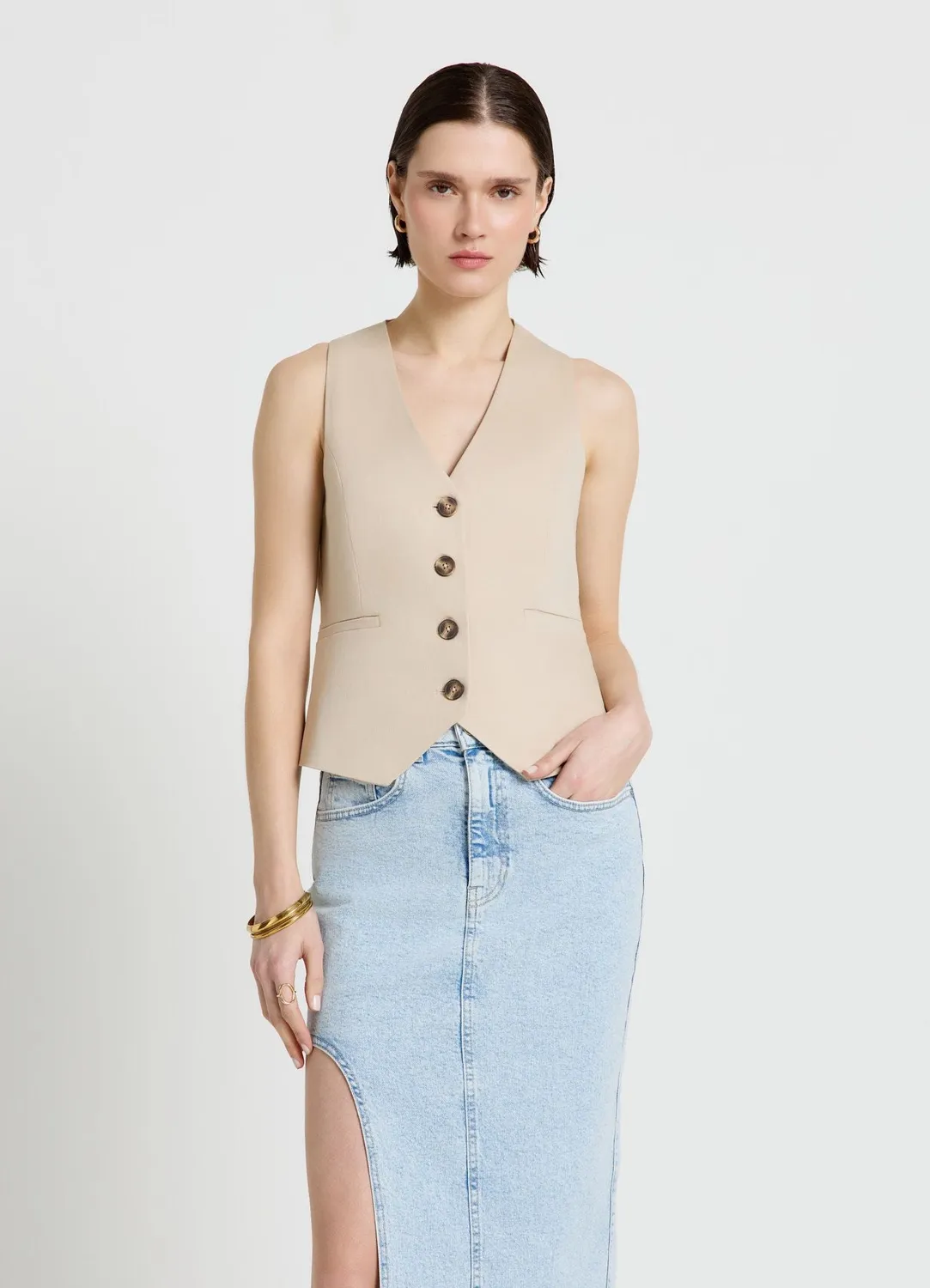 Calliope Gilet tailleur femme col V boutons