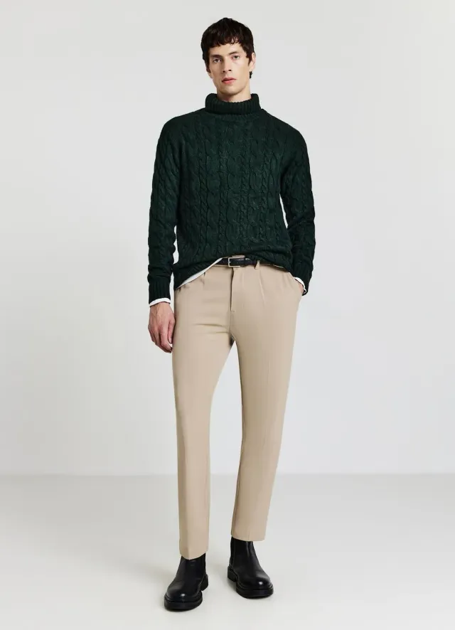 Calliope pull col roulé homme torsades uni
