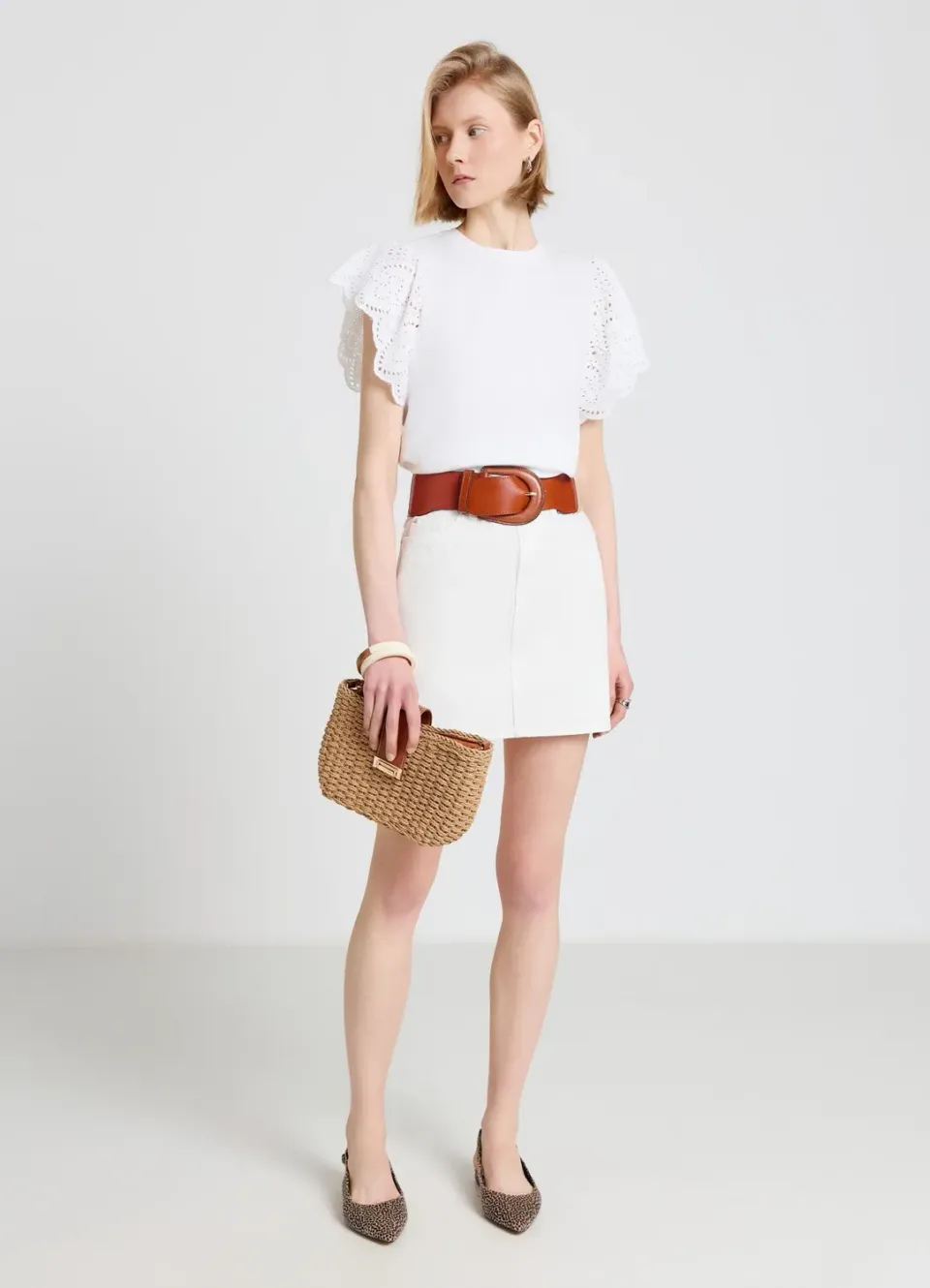 Calliope t-shirt femme manches à volants sangallo
