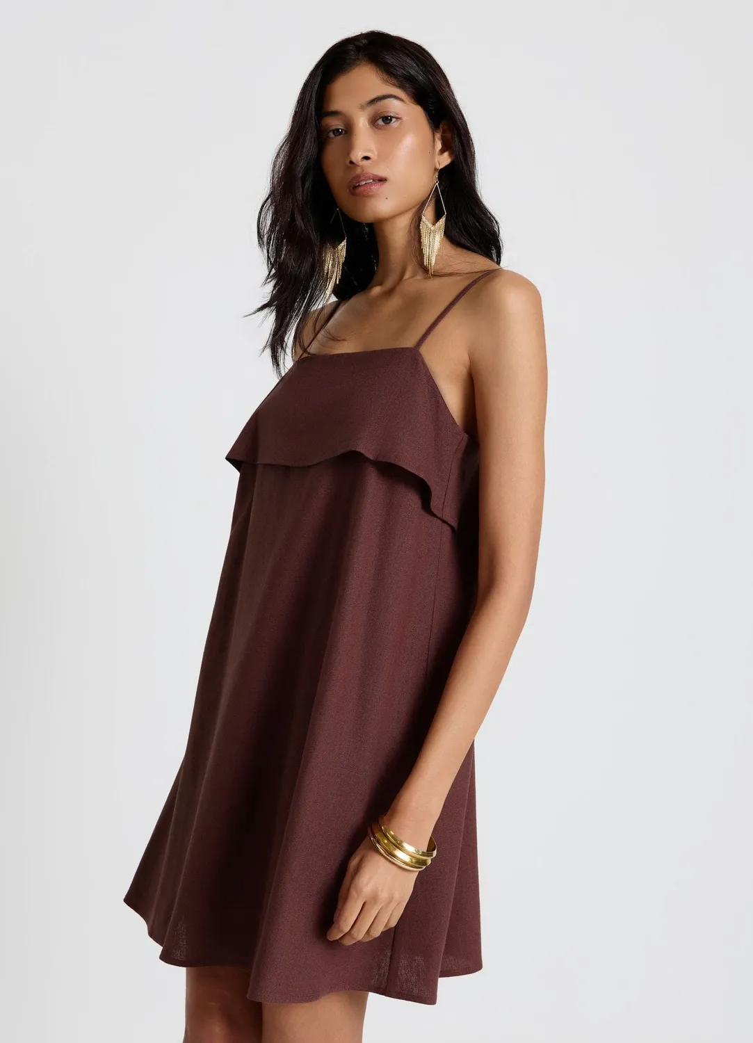 Calliope Mini Évasé Robe Femme Lin Bretelles