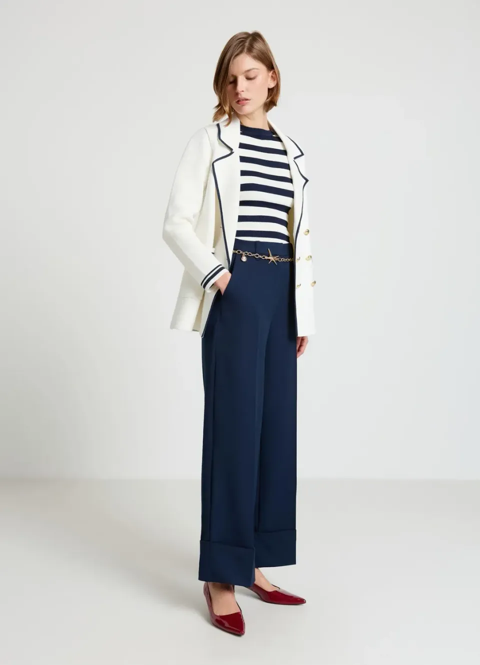 Calliope Pantalon palazzo uni femme revers