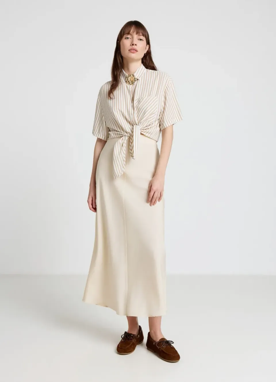 Calliope Chemise rayée femme noeud manches courtes