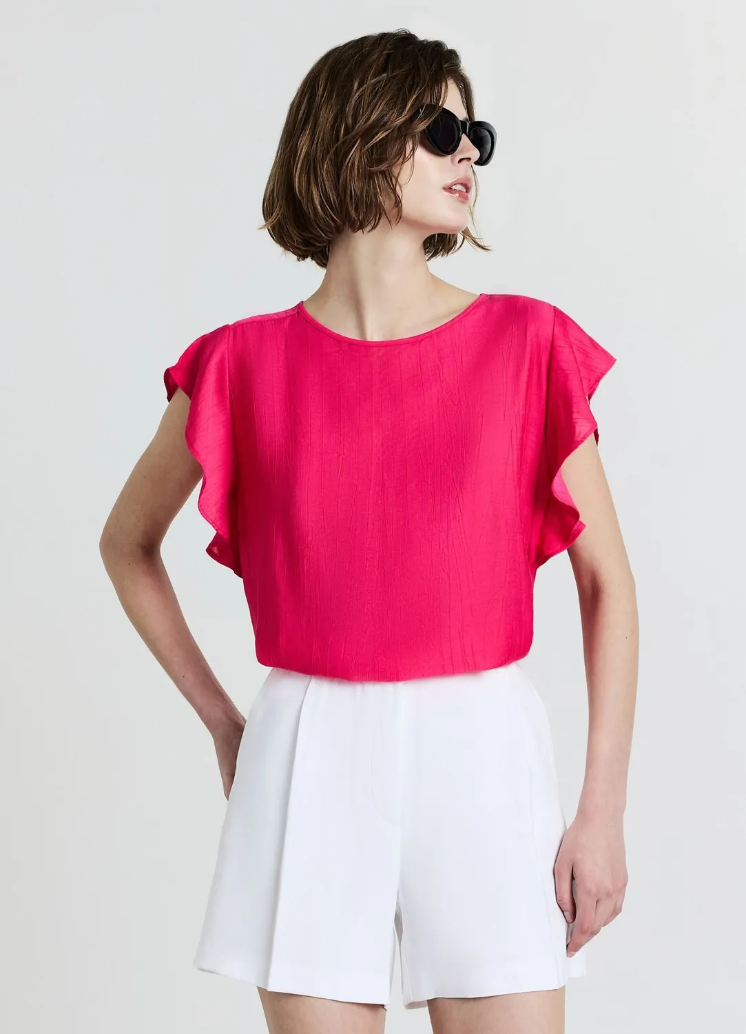 Calliope blouse femme unie manches volants regular