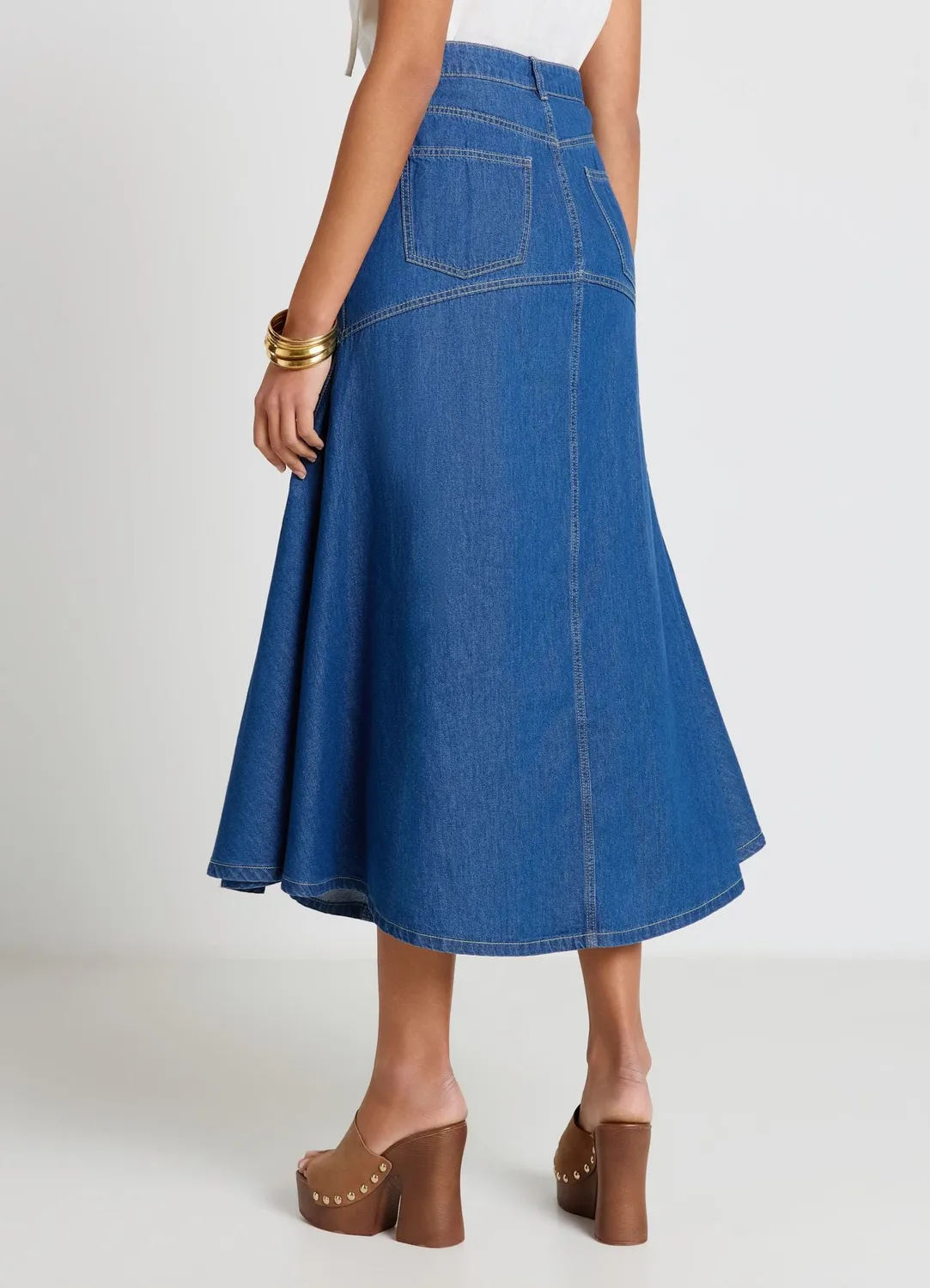 Calliope Denim jupe longue femme évasée à surpiqûres