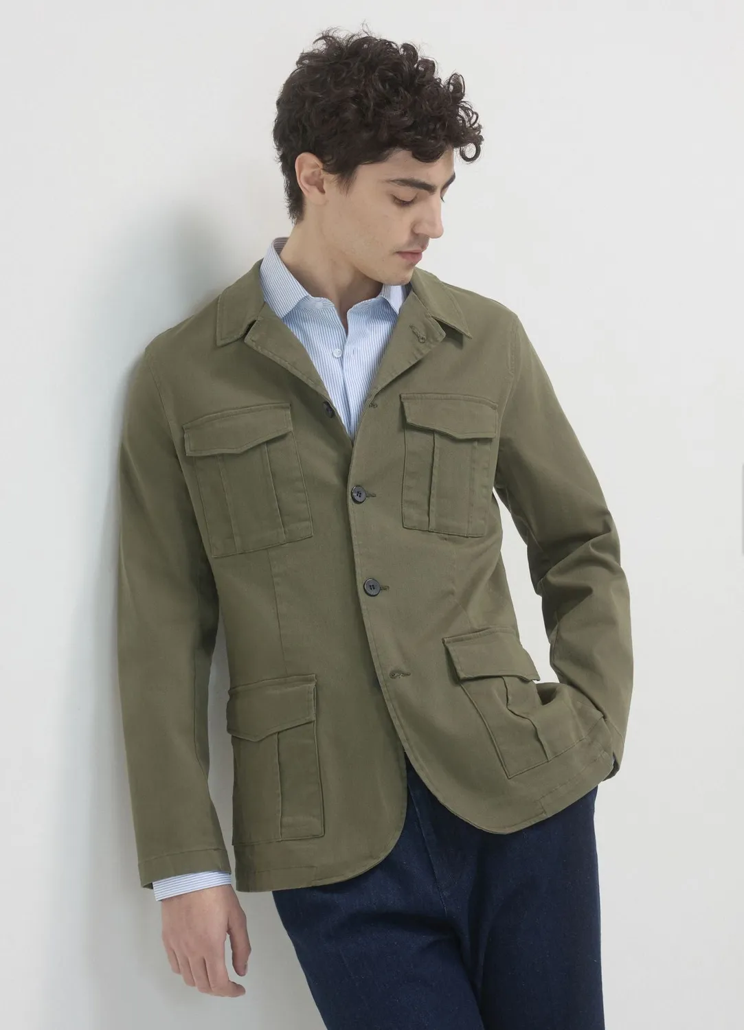 Calliope veste saharienne homme coton uni boutons