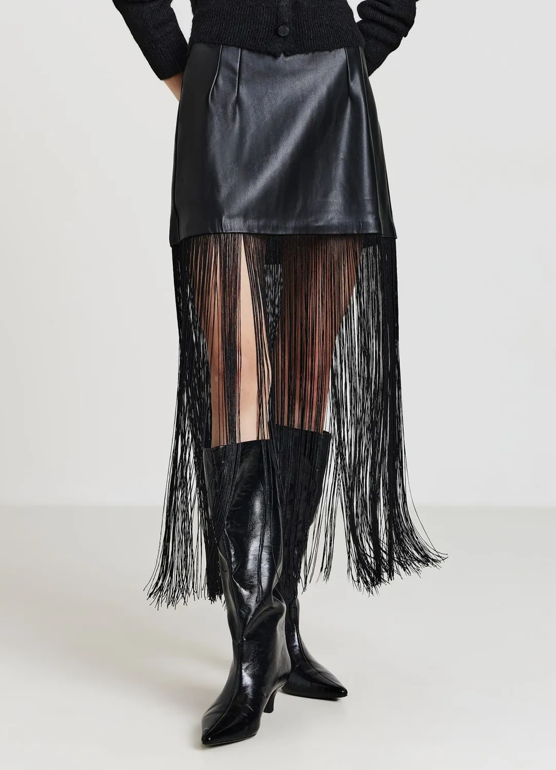 Calliope jupe effet cuir franges femme droite