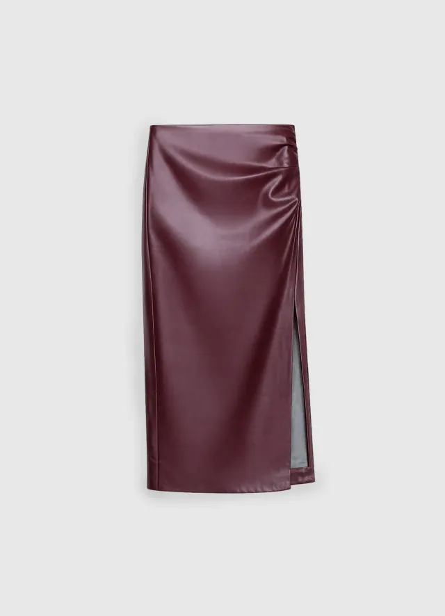 Calliope Longuette jupe femme effet cuir fendue