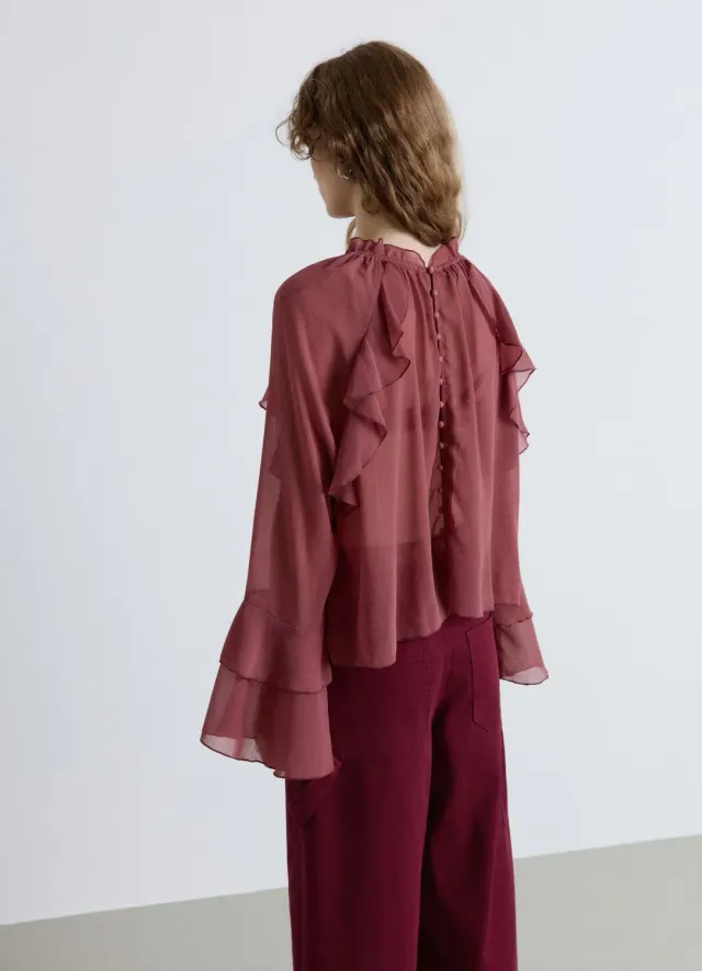 Calliope chemise femme à volants col montant boutons