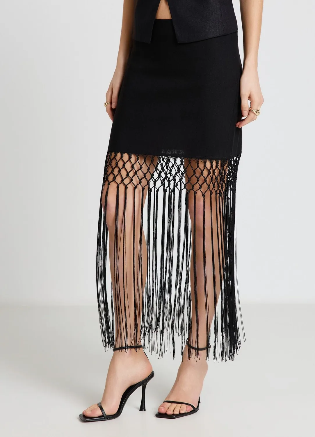 Calliope mini-jupe franges femme taille haute