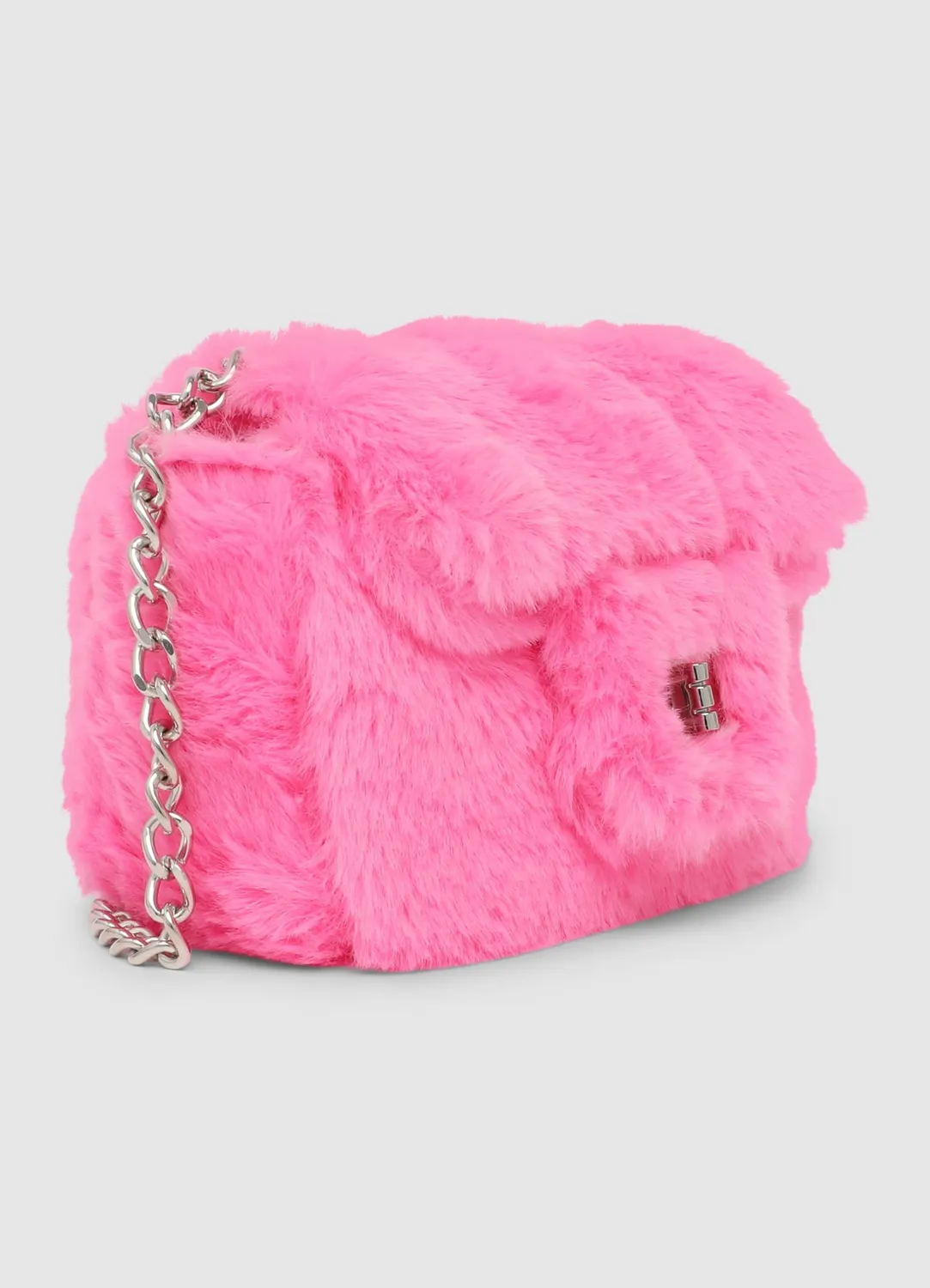 Calliope mini sac fille effet fourrure chaîne argenté