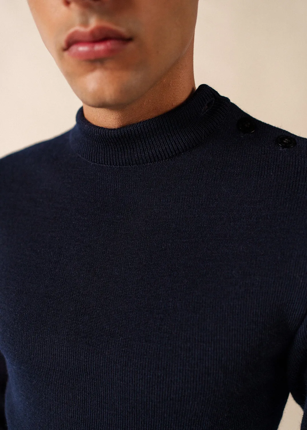 Saint James Officier pull marin marine laine ajusté