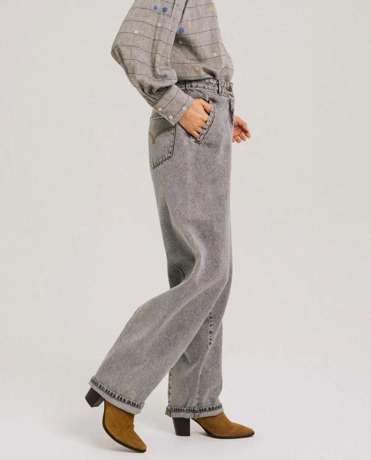 TINSELS FEDISON NUAGE jean barrel coton gris