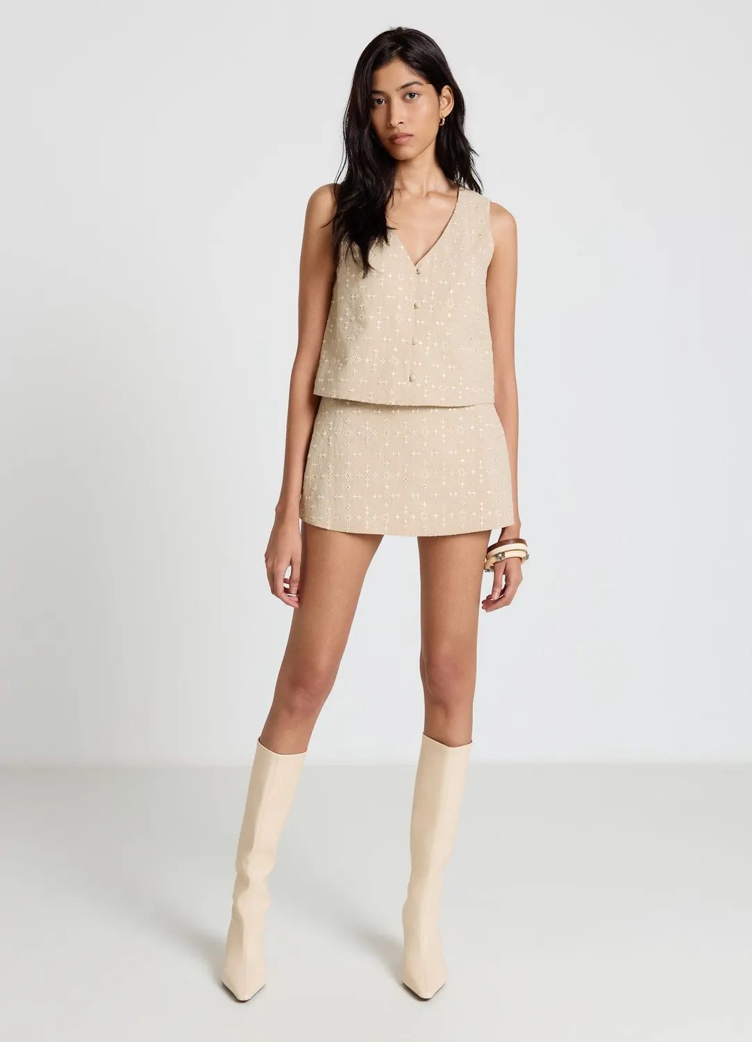 Calliope short brodé femme taille haute effet jupé