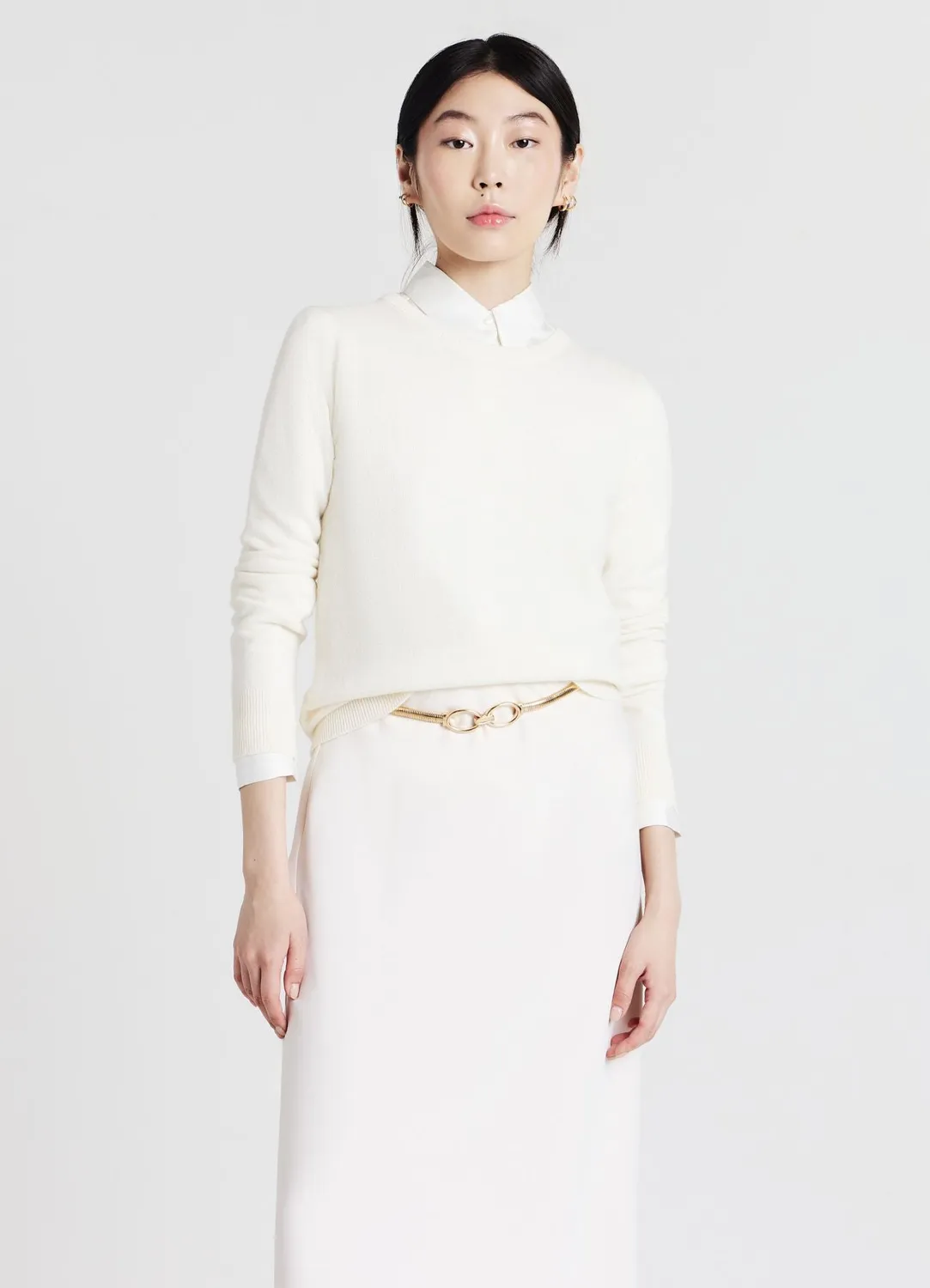 Calliope Pull femme col rond maille fine coupe droite