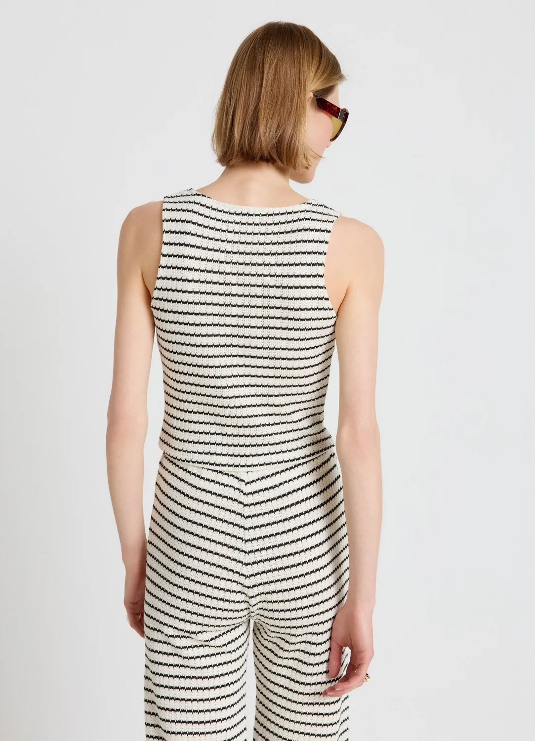 Calliope Top femme maille rayée boutons col V