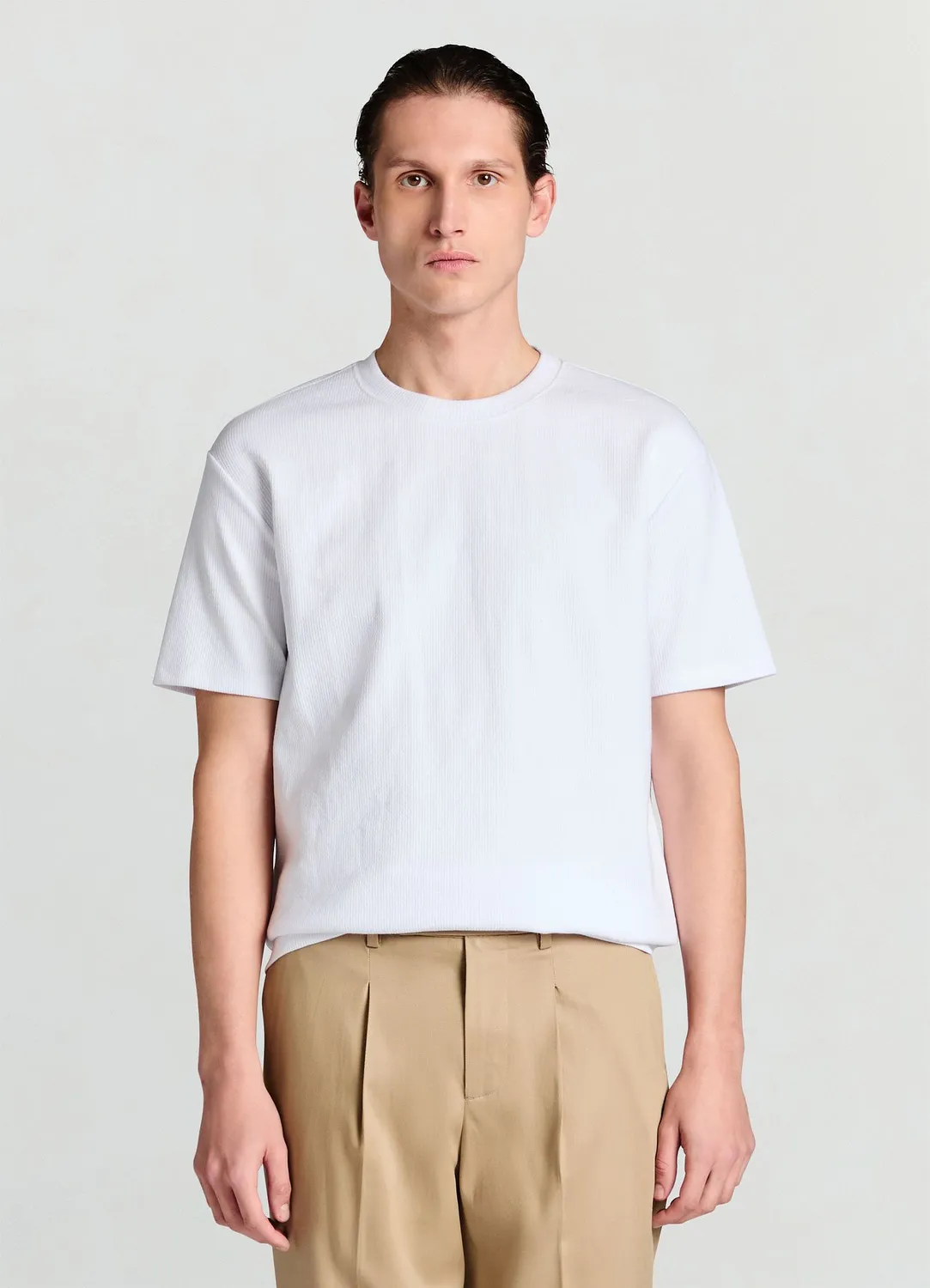 Calliope t-shirt uni à côtes homme col rond
