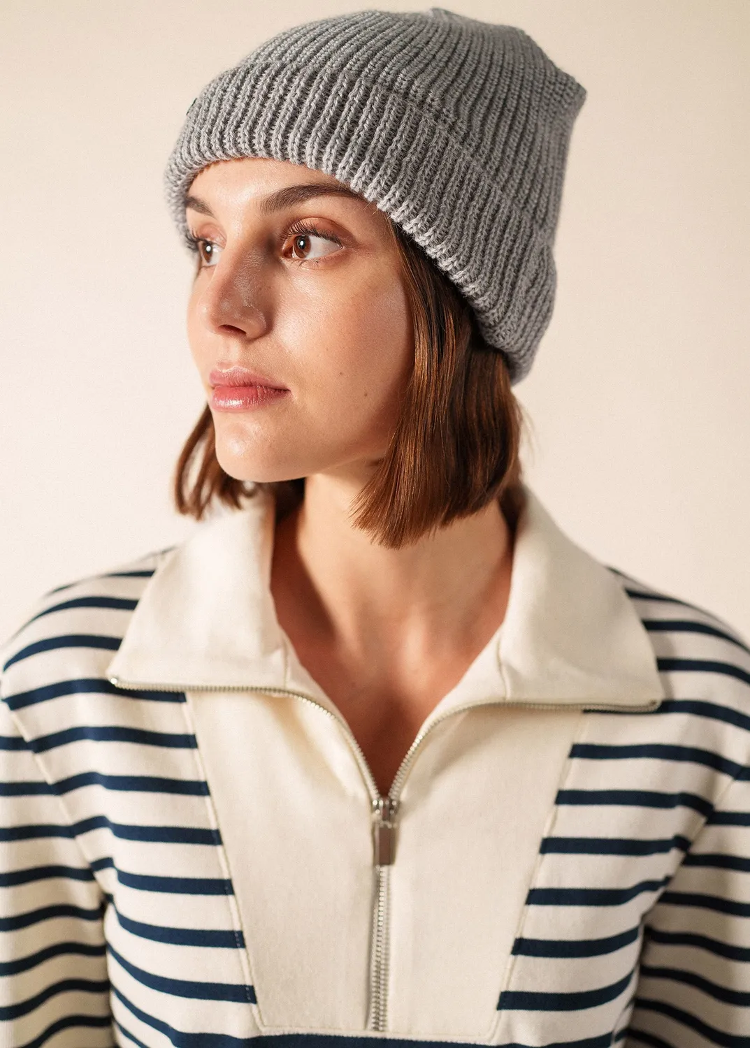 Saint James Perlé bonnet gris clair 100% laine