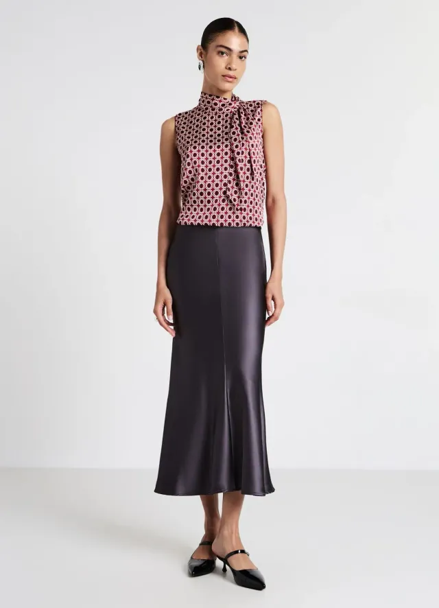 Calliope top satin femme sans manches motif géométrique