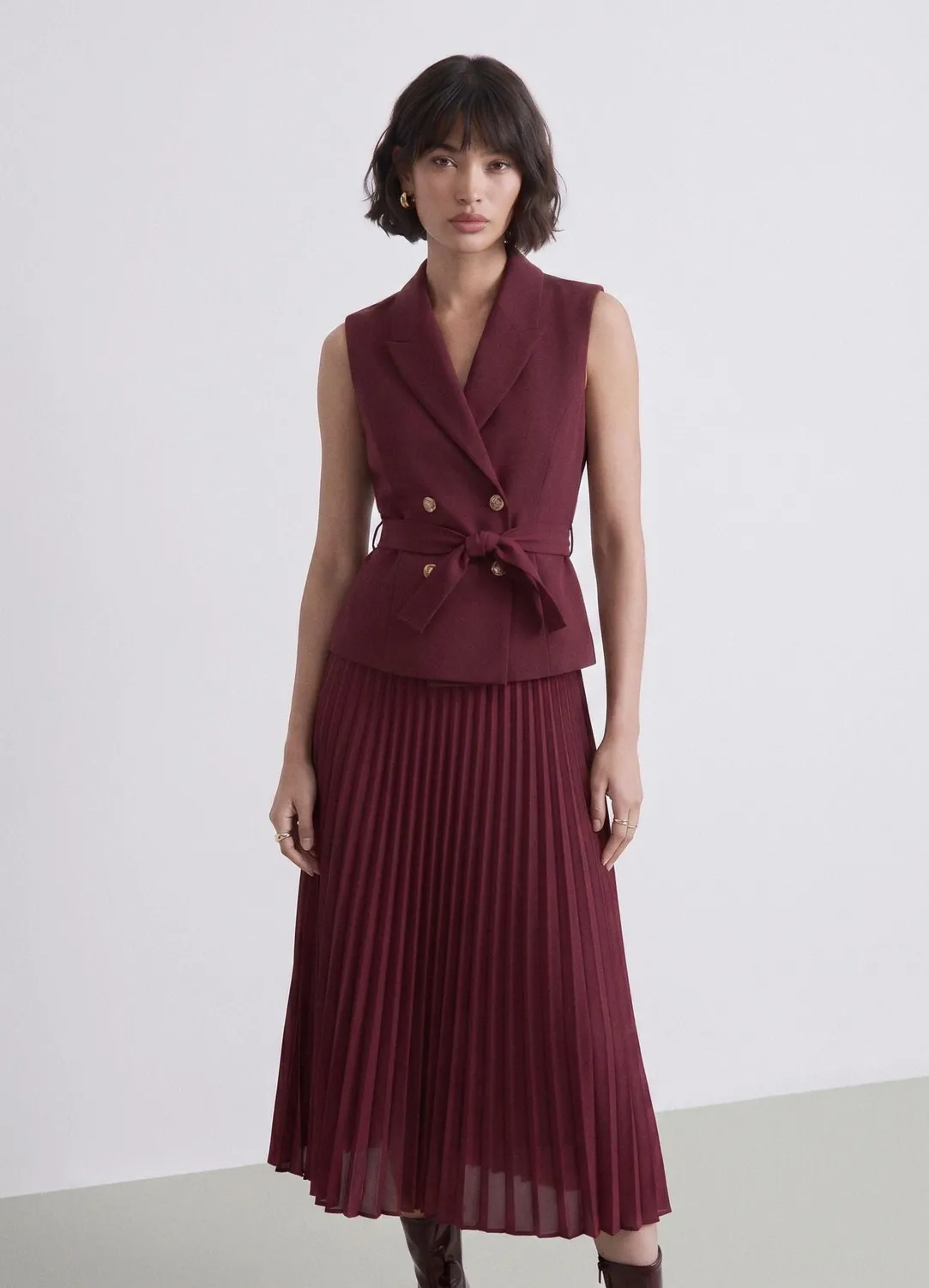 Calliope robe gilet plissée femme ceinture