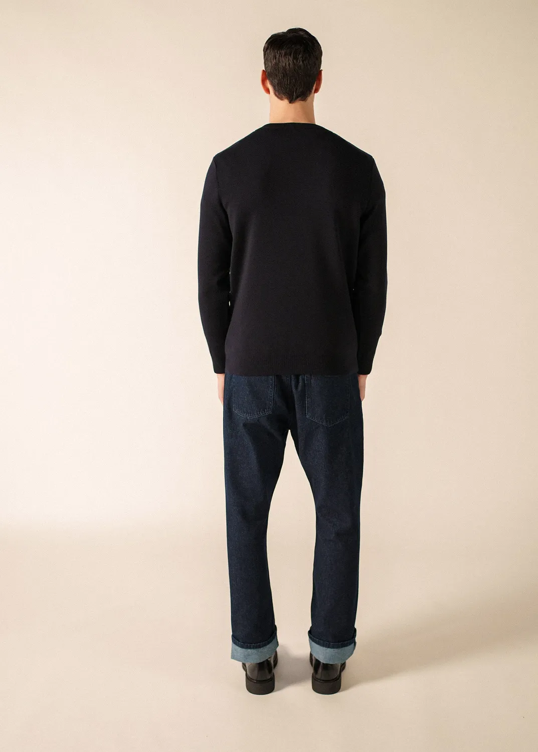 Saint James Cuirassé pull col V navy laine homme