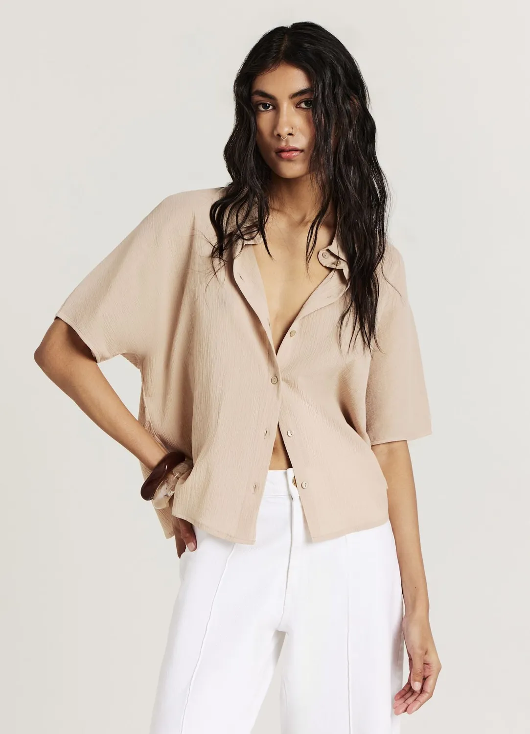 Calliope chemise coton femme manches courtes unie