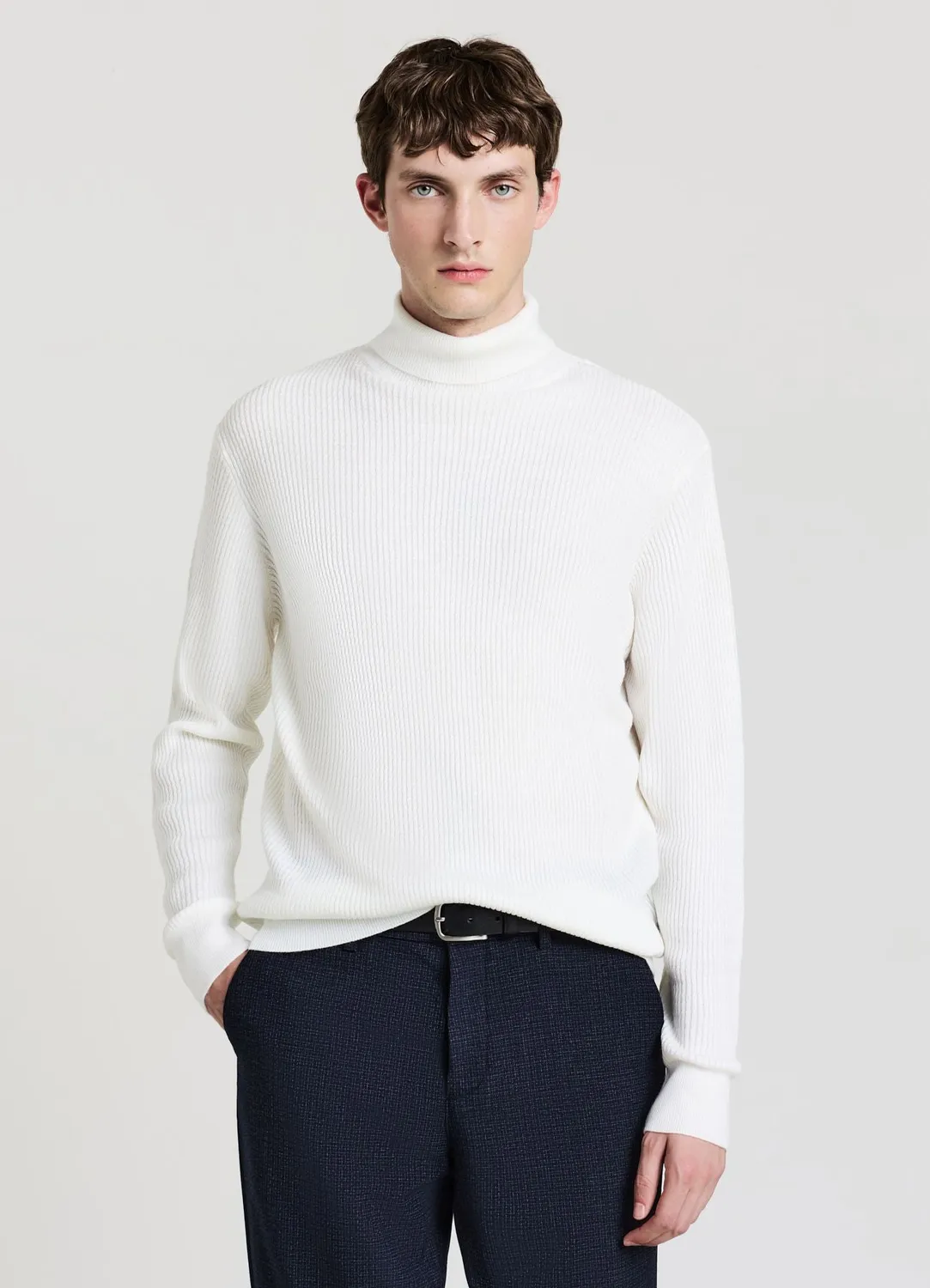 Calliope pull col roulé homme maille waffle uni