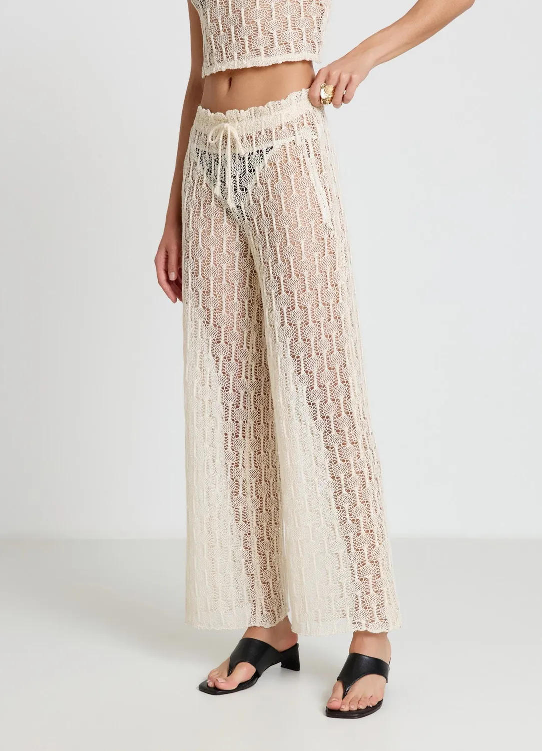 Calliope pantalon long dentelle femme taille elastiquee ajoure