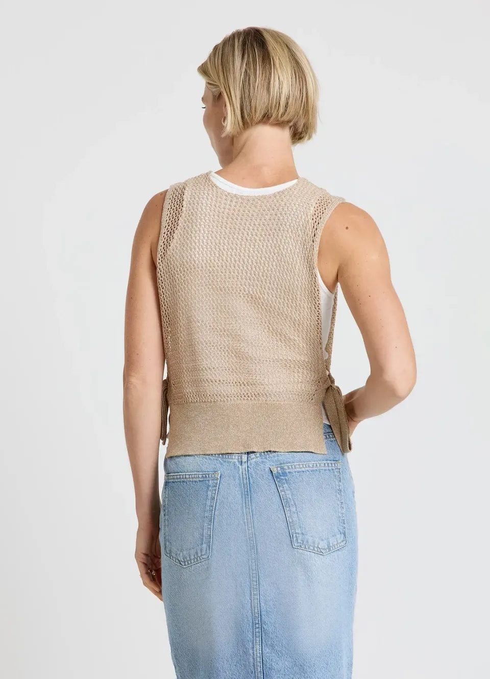 Calliope top maille uni sans manches à lacets