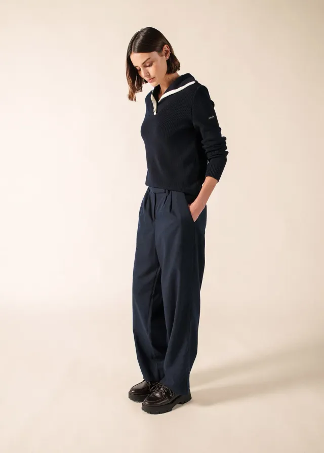 Saint James Gavarnie pull laine navy col vareuse