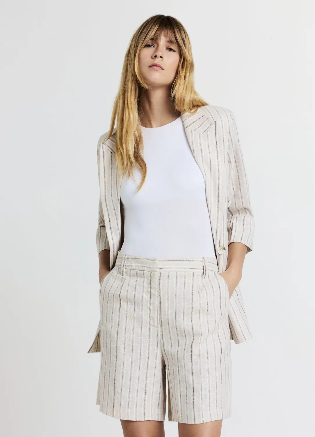 Calliope bermuda rayé luminescent femme lin
