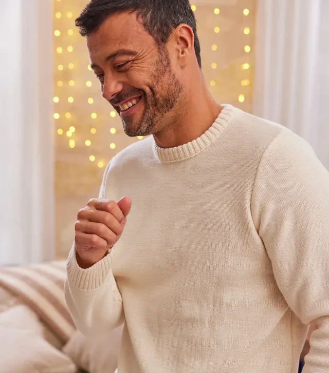 Cocorico Laine Ecru pull homme col rond laine