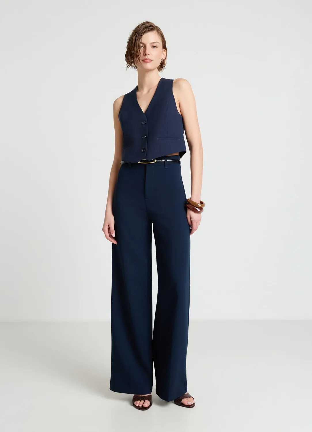 Calliope palazzo uni pantalon large femme plis devant