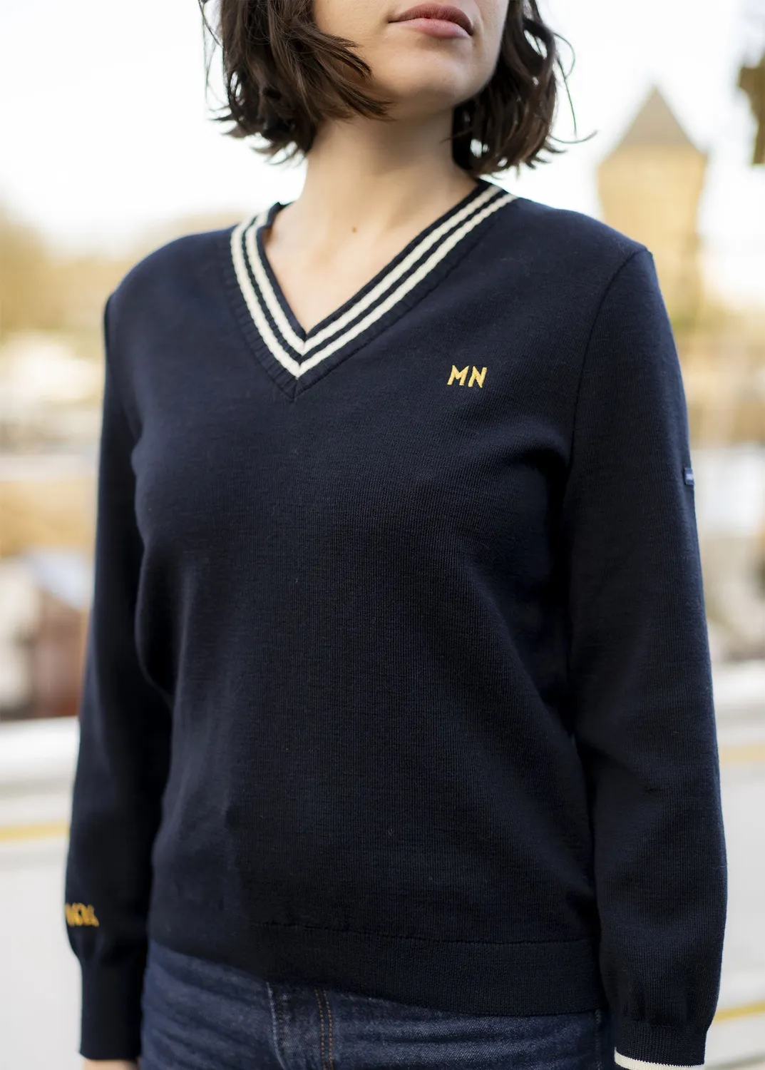 Saint James Suffren x Marine Nationale pull femme navy laine