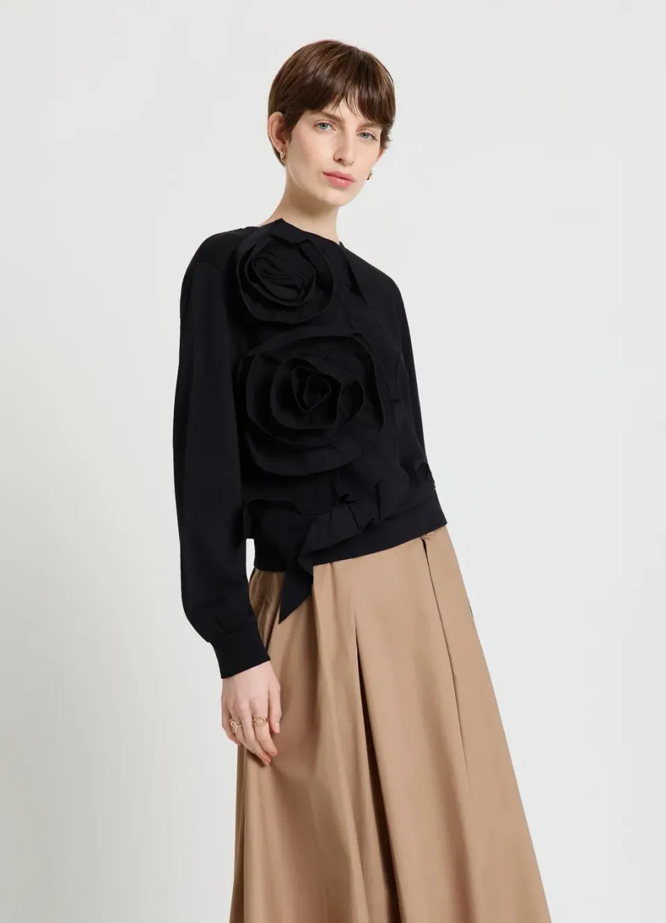 Calliope sweat volants fleurs femme manches longues col rond