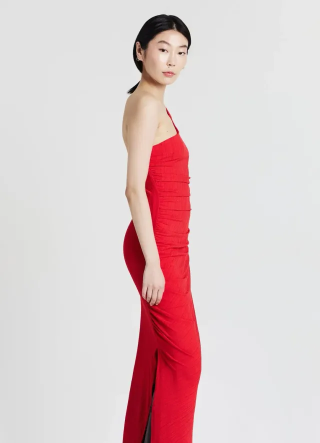 Calliope Robe longue monospalla femme unie froncée