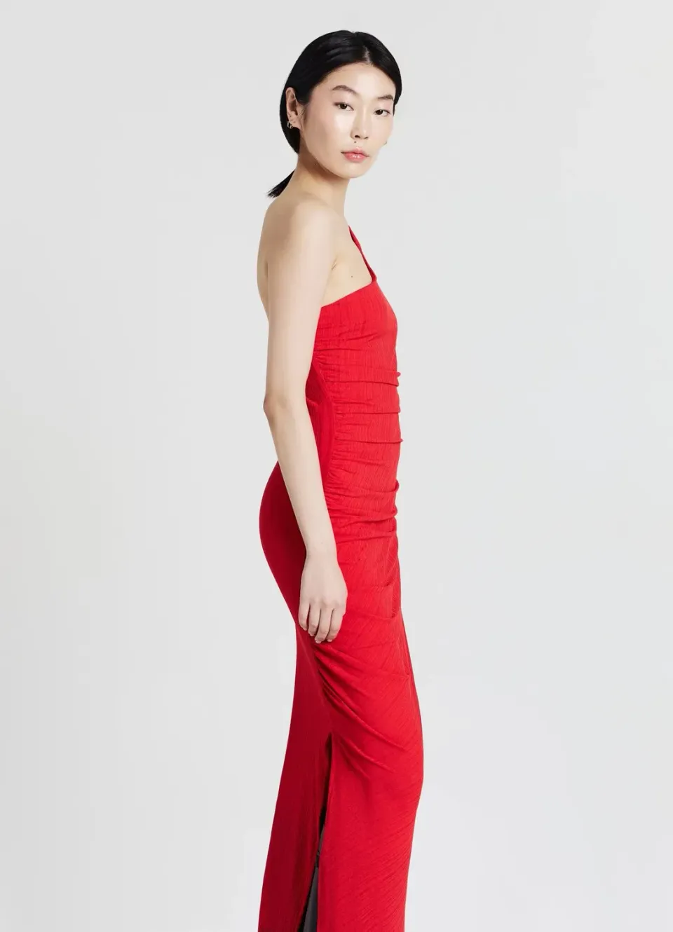 Calliope Robe longue monospalla femme unie froncée