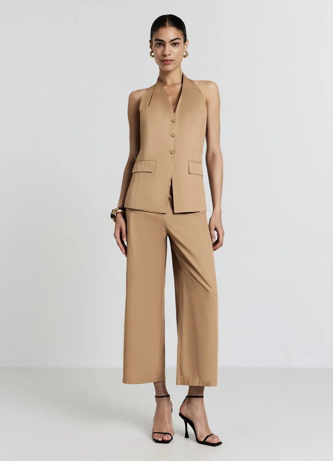 Calliope Pantalon Palazzo Crop Femme Coton