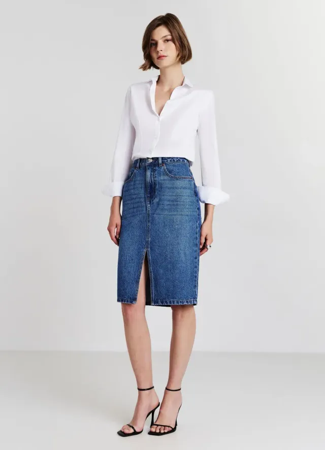 Calliope jupe longuette denim fente femme