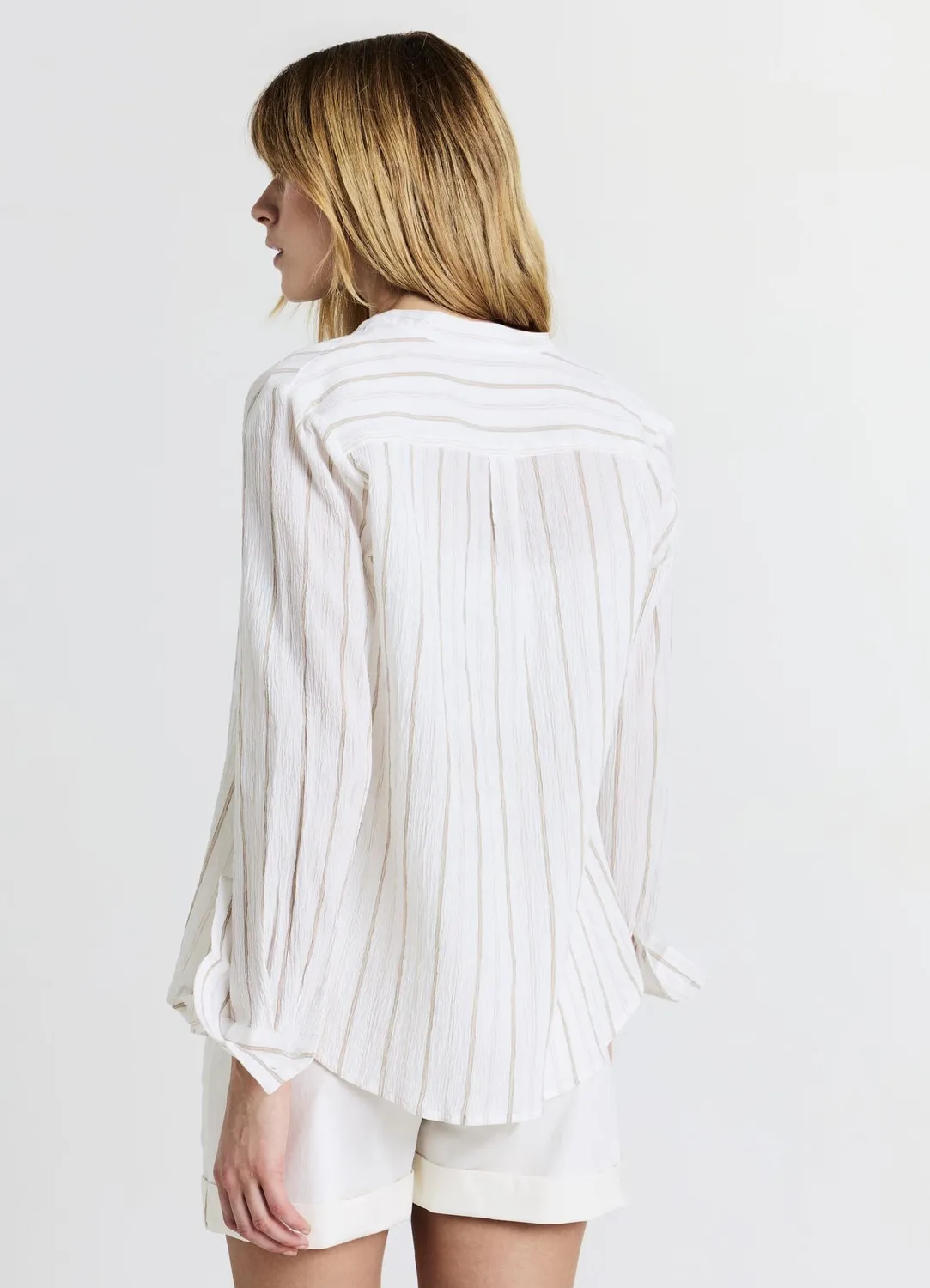 Calliope Chemise col coréen rayée femme coton